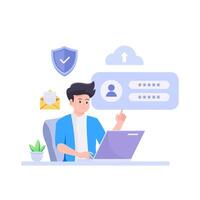 Data protection concept. Shield on Computer data management and protect data. vector