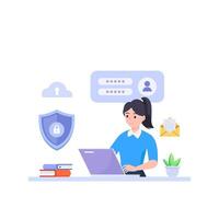 Data protection concept. Shield on Computer data management and protect data. vector