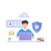 Data protection concept. Shield on Computer data management and protect data. vector
