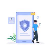 Data protection concept. Shield on Computer data management and protect data. vector