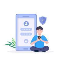 Data protection concept. Shield on Computer data management and protect data. vector