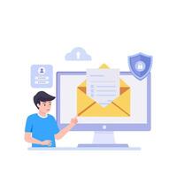 Data protection concept. Shield on Computer data management and protect data. vector