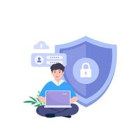 Data protection concept. Shield on Computer data management and protect data. vector