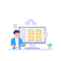 File management concept. Data storage. Folders, documents and media content. vector
