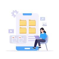 File management concept. Data storage. Folders, documents and media content. vector