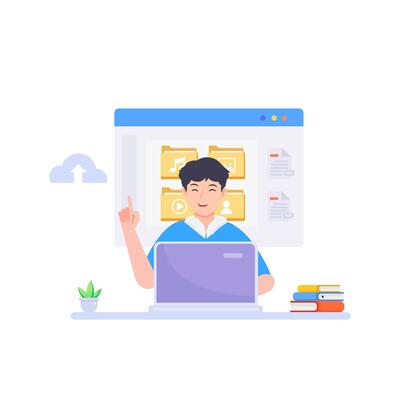 File management concept. Data storage. Folders, documents and media content.