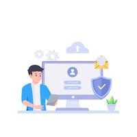 Data protection concept. Shield on Computer data management and protect data. vector