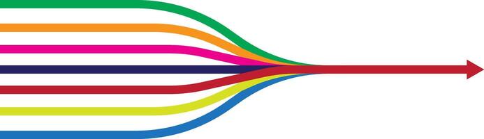 multi color line come and join to one single correct line with follow the best path vector