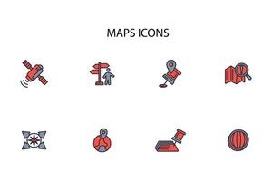 Map icon set..Editable stroke.linear style sign for use web design,logo.Symbol illustration. vector