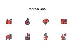Map icon set..Editable stroke.linear style sign for use web design,logo.Symbol illustration. vector
