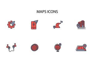 Map icon set..Editable stroke.linear style sign for use web design,logo.Symbol illustration. vector