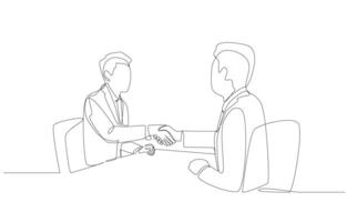 Continuous one line drawing of businessman shaking hands with business partner, business agreement concept, single line art. vector