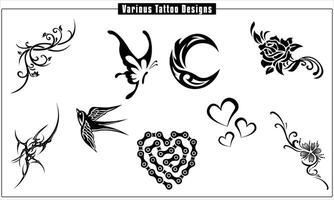 Various tattoo designs in black and white only vector