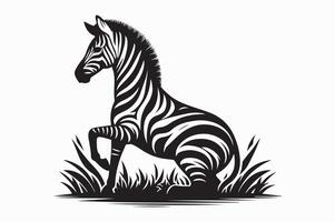 A silhouette of Zebra sitting on a grass vector