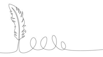 Self-drawing of continuous drawing of one line of an isolated object feather vector