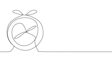 self drawing of single continuous line alarm clock. Full length one line animation illustration vector