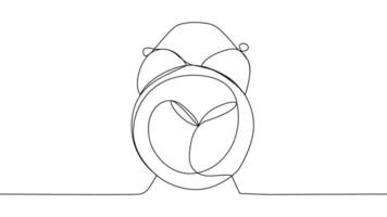 self drawing of single continuous line alarm clock. Full length one line animation illustration vector
