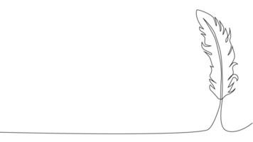 Self-drawing of continuous drawing of one line of an isolated object feather vector
