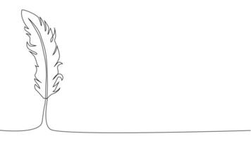 Self-drawing of continuous drawing of one line of an isolated object feather vector
