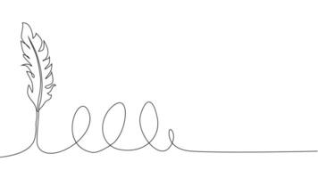 Self-drawing of continuous drawing of one line of an isolated object feather vector