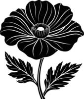 Black and white poppy flower silhouette vector