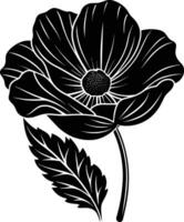 Black and white poppy flower silhouette vector