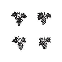 Grapes set icon simple minimal black color silhouette vector