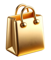 3D icon of shopping bag in gold metallic color png