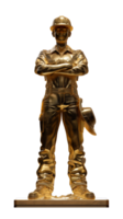 dourado estátua do construção trabalhador em pé com guardada braços png
