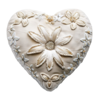 A heart shaped pillow with white flowers transparent background. png