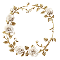 Golden wreath with white roses on transparent background png