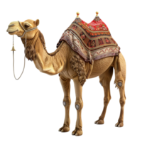 A camel with a saddle on its back transparent background. png
