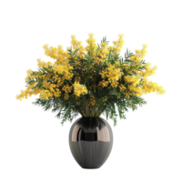 A vase with yellow flowers on a transparent background png
