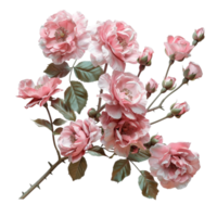 Pink roses on a branch with leaves transparent background. png