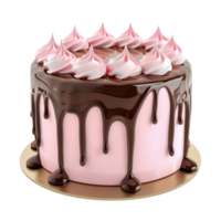 Cake With Chocolate Icing And Pink Frosting On Transparent Background. png