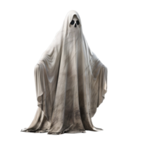 a ghost with a white cloak and a skull on it on transparent background. png