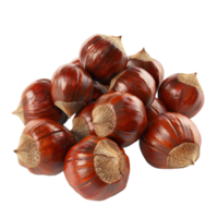 Genereted AI A group of brown and white chestnuts are arranged in a on transparent background. png