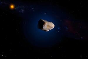 A comet, an asteroid, a meteorite falls to the ground against a starry sky. Neural network photo