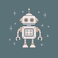 Little cartoon robot isolated on grey background. Color illustration with black outline. vector