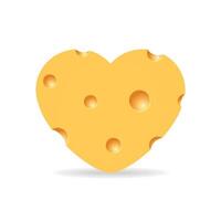 Cheese icon in shape of heart with shadow on white background. Cheese texture in realistic style. vector