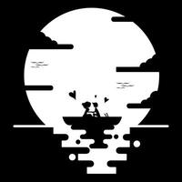 loving people hugging and paddle boats. Round Moon with Fall Moon background vector