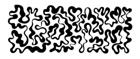 Groovy organic wavy curve black background. Groovy pattern scribble contour line. Abstract organic stripes. vector