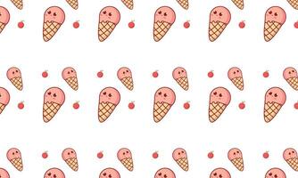 a pattern of ice cream cones with a pink cherry on the white background vector