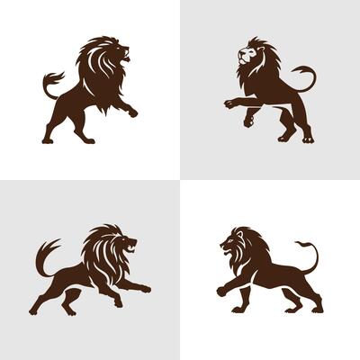 Set of Abstract aggressive lion silhouette logo icons, with a white background for your company, the leo king mane logo design ideas