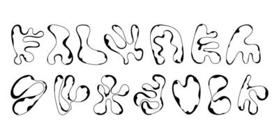 Collection of hand drawn black abstract round liquid shapes. Modern line Memphis graphic elements. stock illustration. vector