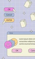 Cute nostalgic 90s retro vaporwave post and story template. Social media stories and posts with old computer aesthetic ui elements . Illustration of retro groovy abstract interface vector