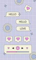 Aesthetic 90s retro vaporwave post and story template. Social media stories and posts with old nostalgic computer aesthetic ui elements vector