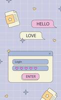 Vaporwave retro social media stories for LGBTQ Pride Month. Y2K aesthetic vertical banner or poster. Queer story template with old computer dialog window, rainbow and heart. vector