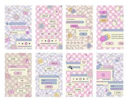 Cute nostalgic 90s retro vaporwave post and story template. Social media stories and posts with old computer aesthetic ui elements set. Illustration of retro groovy abstract interface. vector