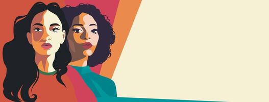 flat banner with place for text for Women's Day. The concept of woman, femininity, independence and equality. Concept of the movement for gender equality and empowerment vector